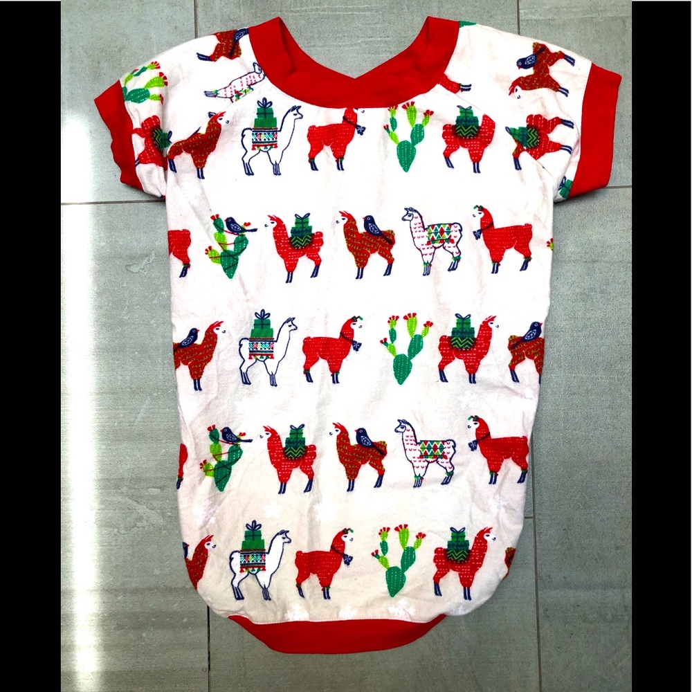Festive dog onesie in soft flannel w llamas! So soft & super cute for holidays!